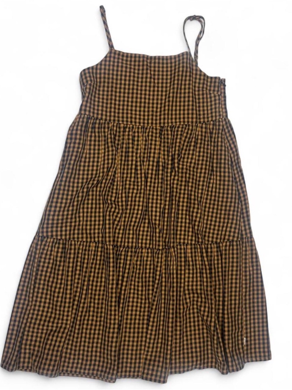 Brixton Gingham Tiered Midi Dress – Medal Bronze – S